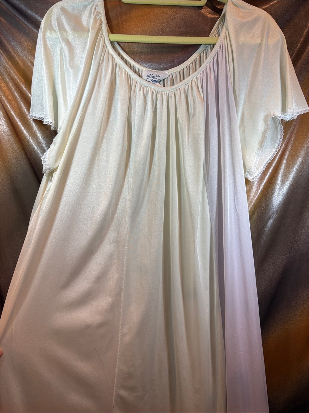 Vintage Lady Camille Ivory Satin Nightgown with Lace Trim 222